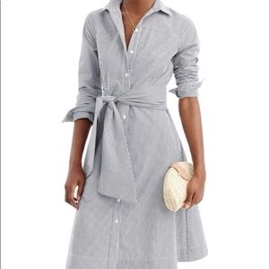 J.Crew Tie-Waist Shirtdress in Stripe white navy